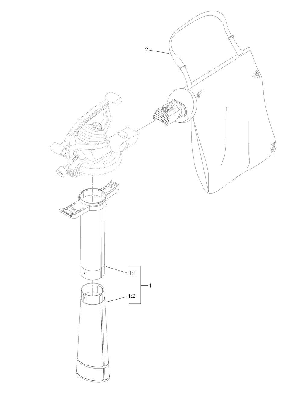 Vacuum Tube And Bag Assembly Diagram and Parts List for 51619 (314000001 - 314999999)(2014) Lawn Boy Leaf Blower / Vacuum